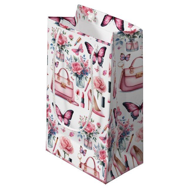 Elegant Chic Pink Feminine Watercolor Frau Kleine Geschenktüte (Vorderseite Schrägansicht)