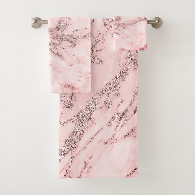 Elegant chic pink gray silver marble badhandtuch set (Insitu)
