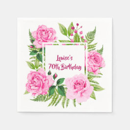 Elegant Chic Pink Roses 70. Geburtstag Serviette