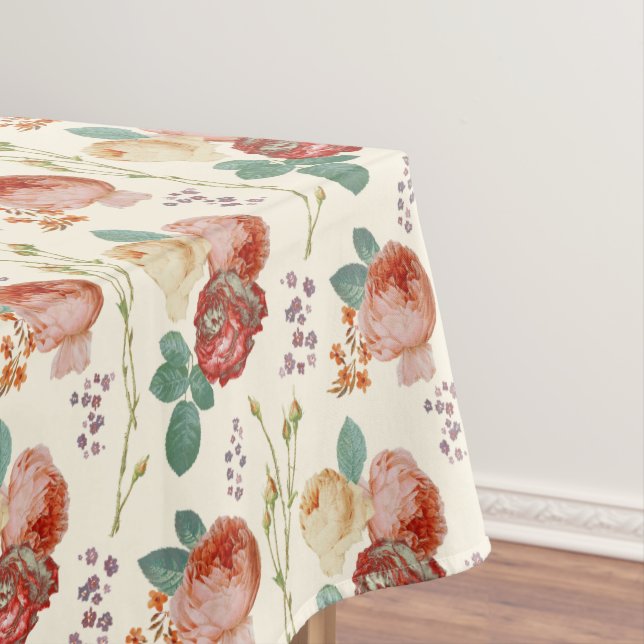 Elegant Chic Pink Roses Floral auf Beige Tischdecke (Beispiel)