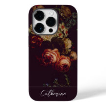 Elegant Chic Pink Roses Floral auf schwarzen Namen