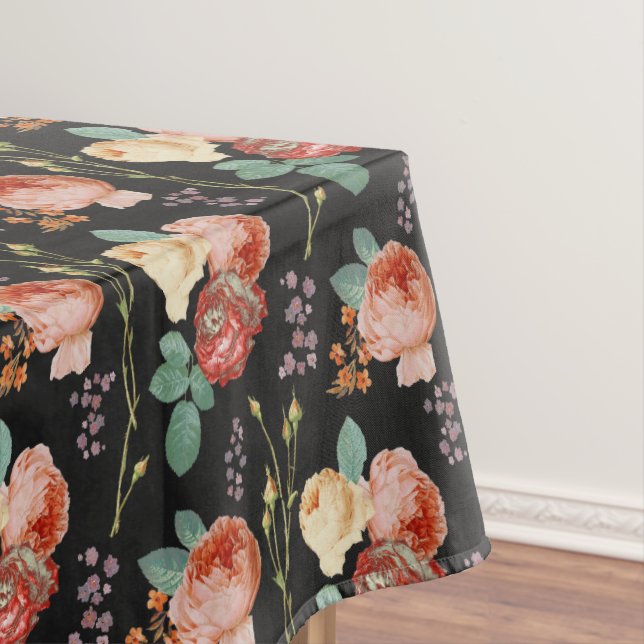 Elegant Chic Pink Roses Floral on Black Tischdecke (Beispiel)