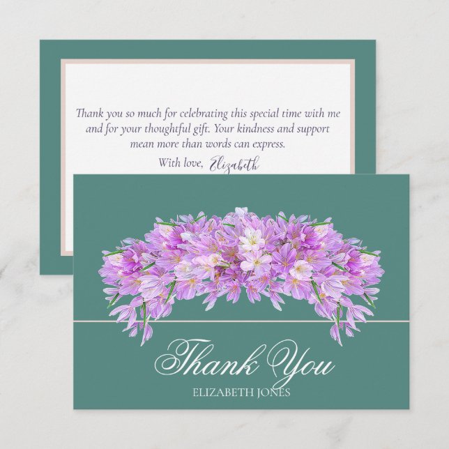 Elegant Chic Purple Crocus Bridal Shower Thank You Dankeskarte (Vorne/Hinten)