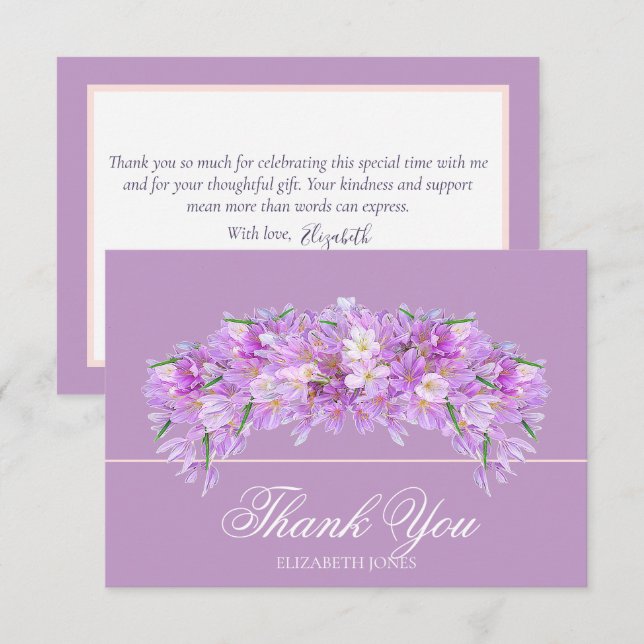 Elegant Chic Purple Crocus Bridal Shower Thank You Dankeskarte (Vorne/Hinten)