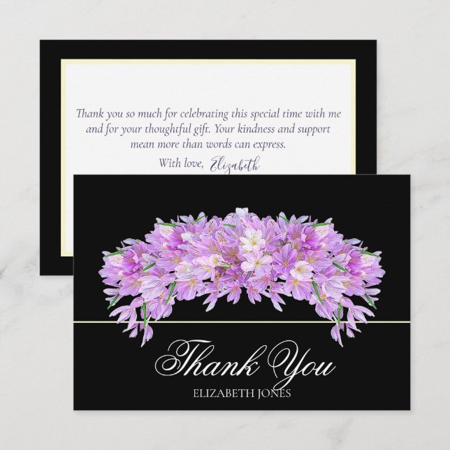 Elegant Chic Purple Crocus Bridal Shower Thank You Dankeskarte (Vorne/Hinten)