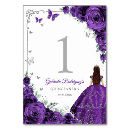 Elegant Chic Purple Roses Silver Quinceanera Tischnummer