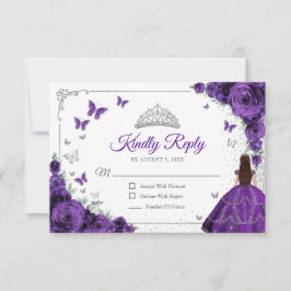 Elegant Chic Purple Silver Quinceanera Reply RSVP Karte