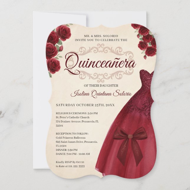 Elegant Chic Quinceanera 15th Birthday Burgundy  Einladung (Vorderseite)