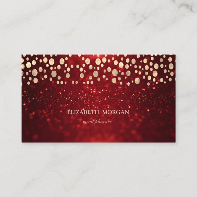 Elegant Chic Red Glitzer Bokeh Gold Confetti Visitenkarte (Vorderseite)