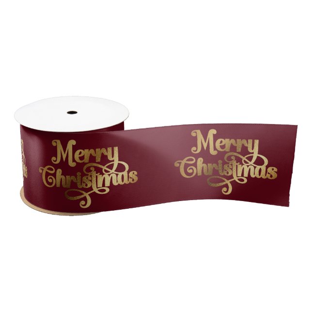 Elegant Chic Red Gold Frohe Weihnachtsfeier Satinband (Spule)