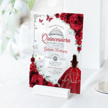 Elegant Chic Red Roses Silver Quinceanera