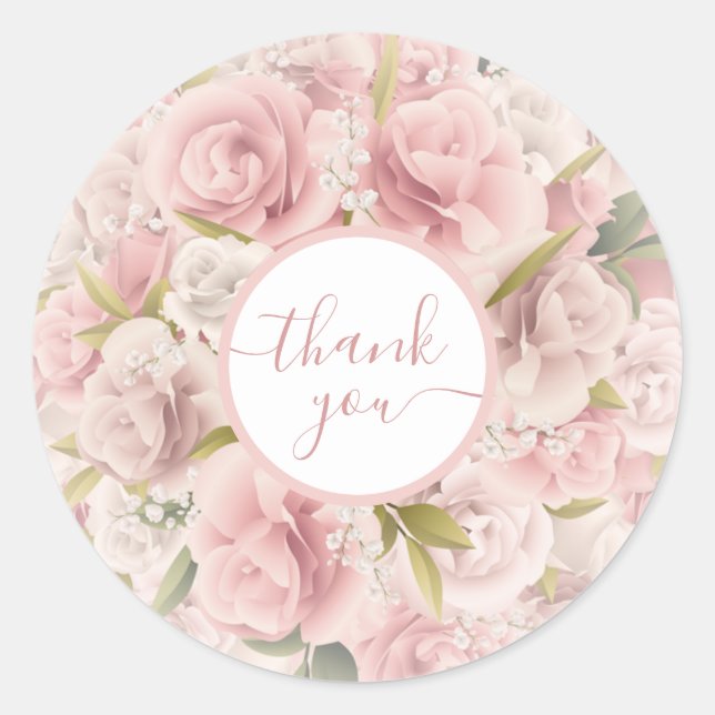 Elegant Chic Romantic Thank You Rose Floral   Runder Aufkleber (Vorderseite)