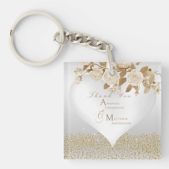 Elegant Chic Rose Monogram White Schlüsselanhänger (Vorderseite)