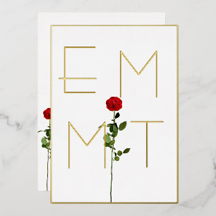 Elegant Chic Rose Stem Monogram Wedding Folieneinladung