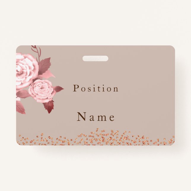 Elegant Chic Rose Wedding Name Ausweis (Vorderseite)