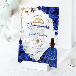 Elegant Chic Royal Blue Roses Gold Quinceanera  Acryleinladungen
