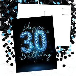 Elegant Chic Sapphire Blue und Black 30. Geburtsta Postkarte