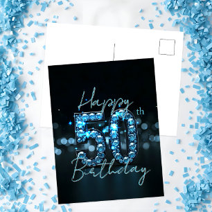 Elegant Chic Sapphire Blue und Black 50. Geburtsta Postkarte