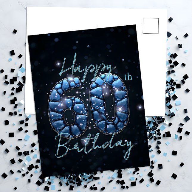 Elegant Chic Sapphire Blue und Black 60. Geburtsta Postkarte (Von Creator hochgeladen)