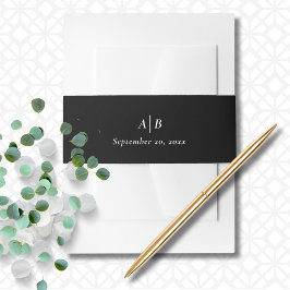 Elegant Chic Schwarz-weiß Minimal Monogram Initial Einladungsbanderole