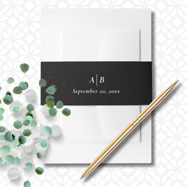 Elegant Chic Schwarz-weiß Minimal Monogram Initial Einladungsbanderole (Von Creator hochgeladen)
