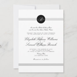 Elegant Chic Schwarz-weiß Monogram Wedding Einladu Einladung