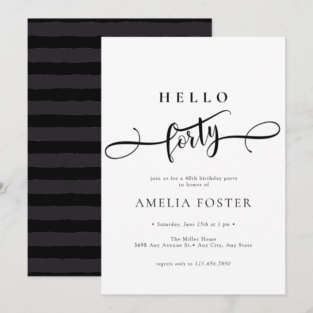 Elegant Chic Script 40. Geburtstag Einladung (Vorne/Hinten)