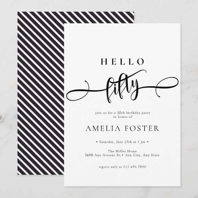 Elegant Chic Script 50. Geburtstag Einladung (Vorne/Hinten)