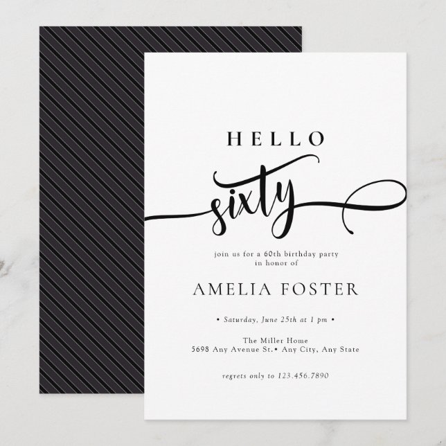 Elegant Chic Script 60. Geburtstag Einladung (Vorne/Hinten)