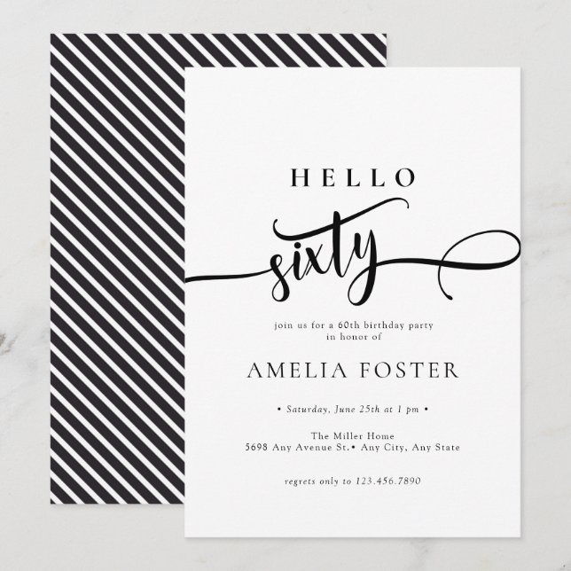 Elegant Chic Script 60. Geburtstag Einladung (Vorne/Hinten)