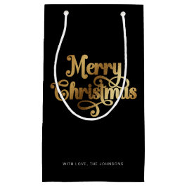 Elegant Chic Script Black Gold Frohe Weihnachten Kleine Geschenktüte