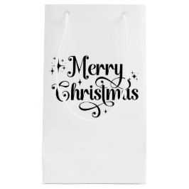 Elegant Chic Script Black & White Frohe Weihnachte Kleine Geschenktüte