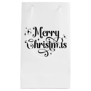 Elegant Chic Script Black & White Frohe Weihnachte Kleine Geschenktüte