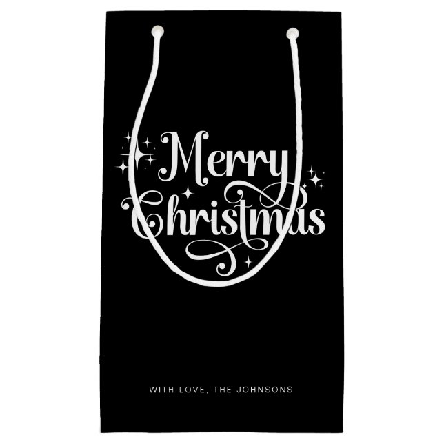 Elegant Chic Script Black & White Frohe Weihnachte Kleine Geschenktüte (Vorderseite)