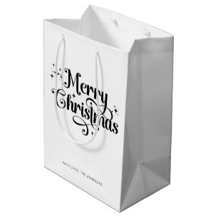 Elegant Chic Script Black & White Frohe Weihnachte Mittlere Geschenktüte