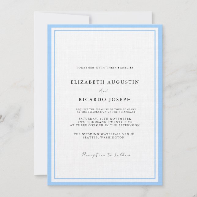 Elegant & Chic Script Blue Wedding Einladung (Vorderseite)