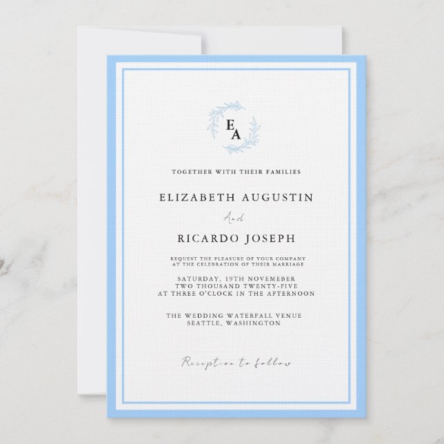 Elegant & Chic Script Blue Wedding Einladung (Vorderseite)