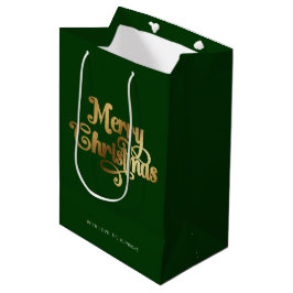 Elegant Chic Script Green Gold Frohe Weihnachten Mittlere Geschenktüte