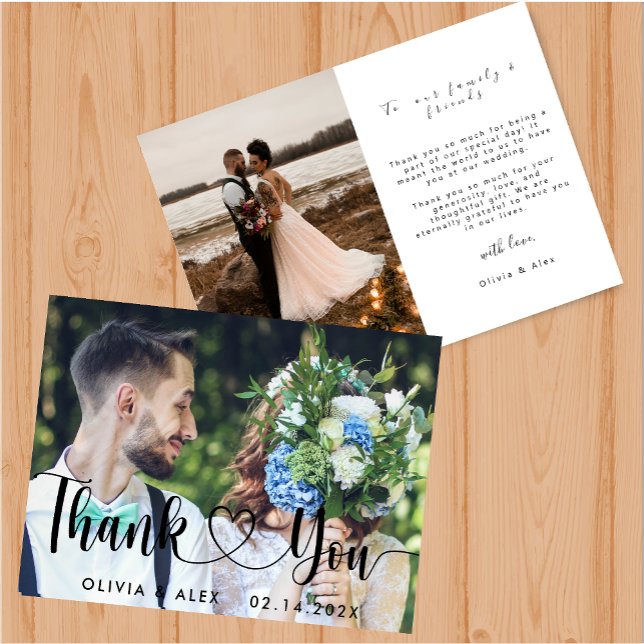 Elegant Chic Script Liebe Herz Danke Karte (Von Creator hochgeladen)