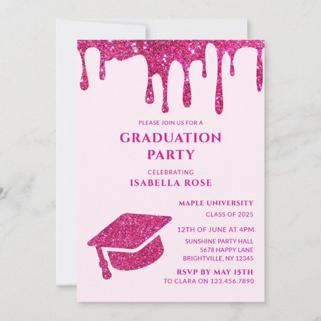 Elegant Chic Sie machte es heiß rosa Graduiertenpa Einladung (Vorderseite)