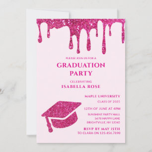 Elegant Chic Sie machte es heiß rosa Graduiertenpa Einladung