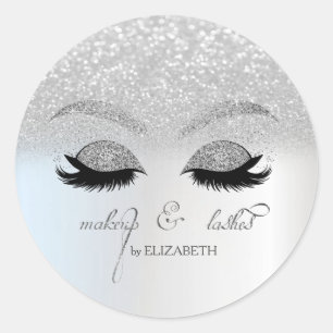 Elegant Chic Silver Glitzer Bokeh, Imitate Lashes Runder Aufkleber