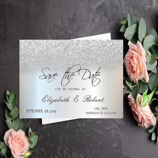 Elegant Chic Silver Glitzer Bokeh Save the Date (Von Creator hochgeladen)