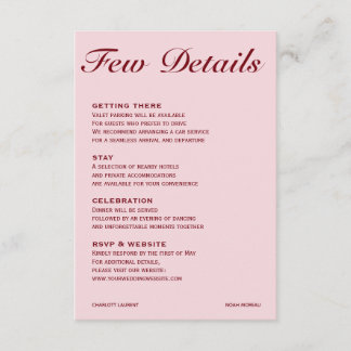 Elegant Chic Soft Pink Wedding Details Card Begleitkarte
