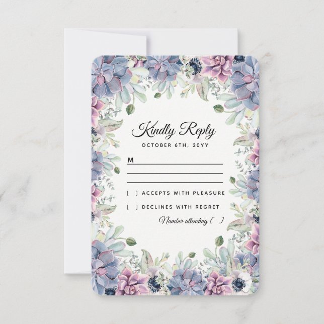 Elegant Chic Succulents Florals Wedding RSVP (Vorderseite)