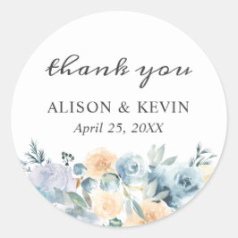 Elegant Chic Vanilla Blue Floral Vielen Dank Runder Aufkleber