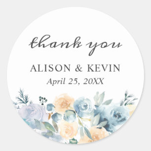 Elegant Chic Vanilla Blue Floral Vielen Dank Runder Aufkleber