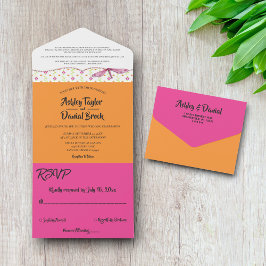 Elegant Chic Whimsical Script Boho Floral Wedding All In One Einladung