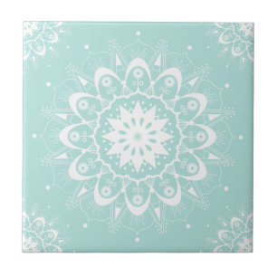 Elegant Chic White Aquamarin Floral Geometric Mand Fliese