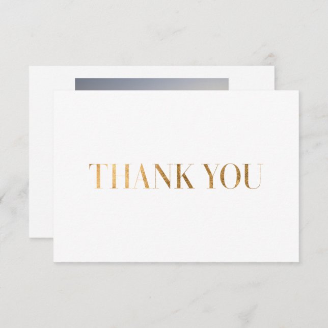 Elegant Chic White Gold Danke Foto Card (Vorne/Hinten)
